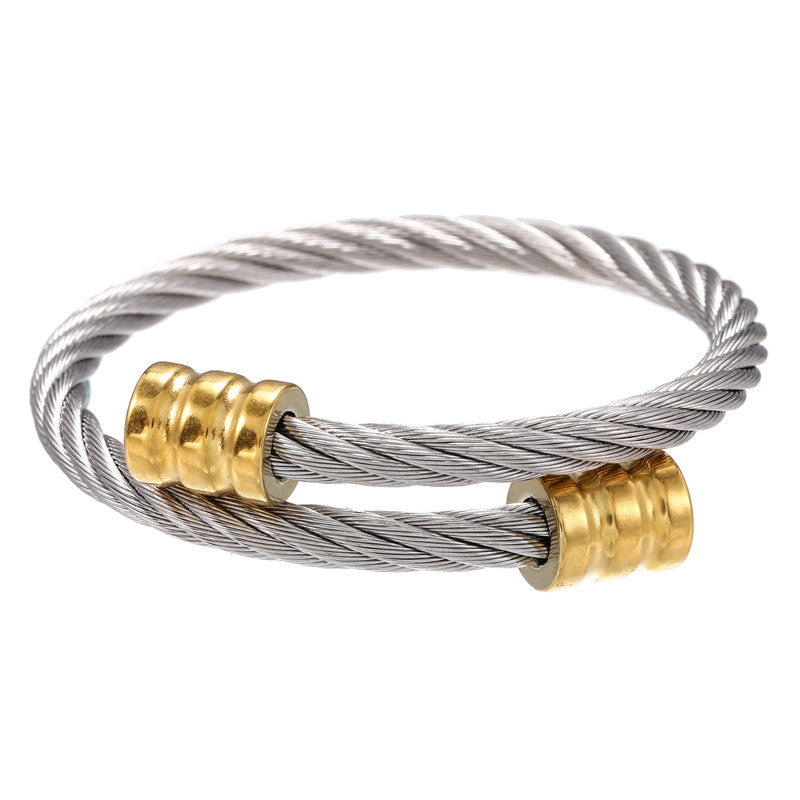 Retro personalized stainless steel wrapped geometric bracelet